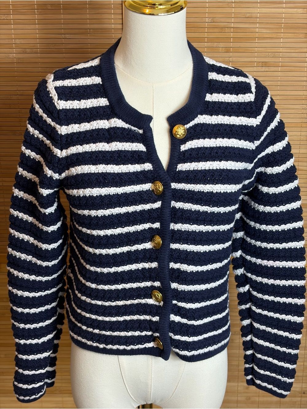 Gap Navy and White Striped Knit Cardigan Sweater M Academia